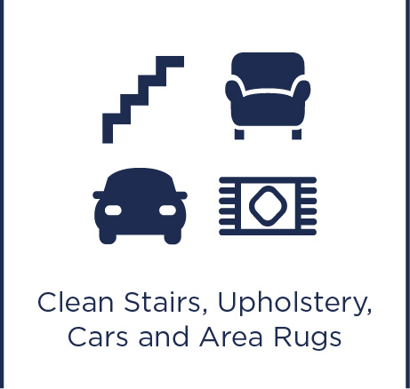 Cleans stairs upholstery, cars and area rugs